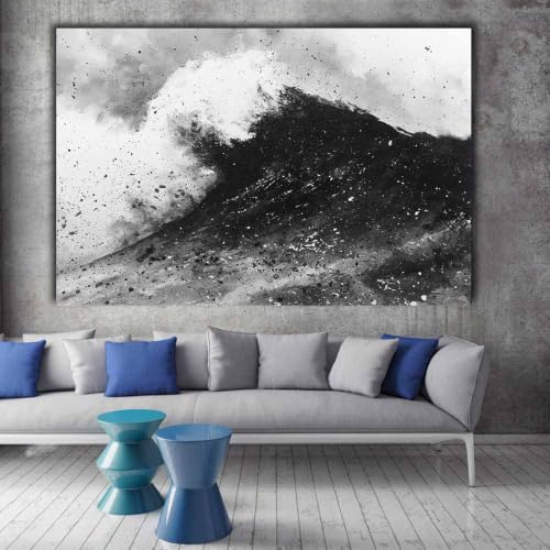 Affiche vagues noires et blanches pour decoration maison zen