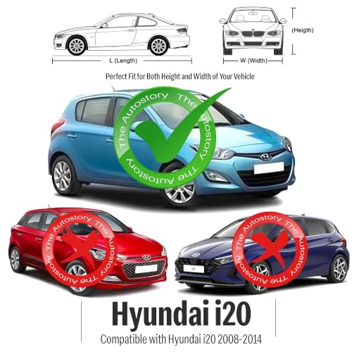 Image of AutoStory i20 Car Cover | Dustproof Lightweight Car Body Cover | Custom Fit for Hyundai i20 2008-2014 | Mirror Pocket | Lightweight | Indoor & Outdoor | Mirror Pockets, Elastic Bottom