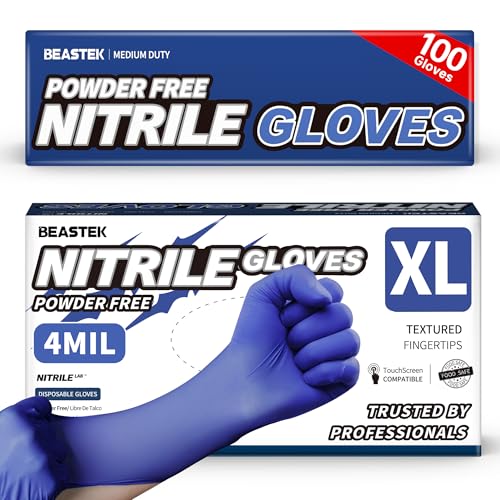 Beastek Nitrile Exam Gloves, 4.0 Mil 100 Pcs Powder-Free Latex-Free Medical Cooking Food-Safe Disposable Gloves, Blue Violet (X-Large)