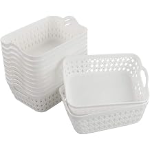12-Pack White Plastic Woven Storage Basket Tray with Handle Mini