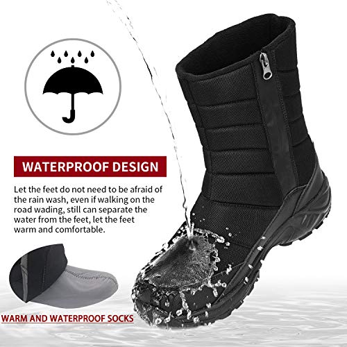 SILENTCARE Mens Winter Mid-Calf Snow Boot Fur Warm Waterproof Slip On Outdoor Athletic2