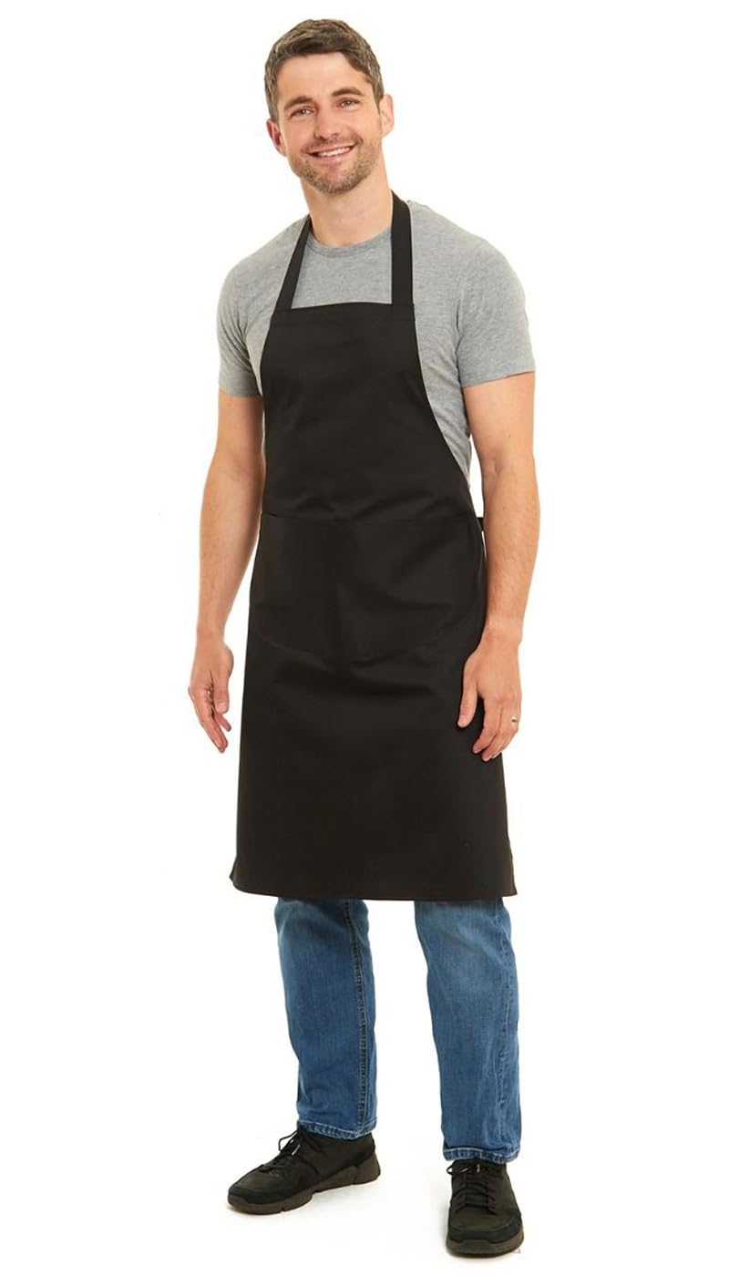 Tesmark Plain Barbecue & Butcher Aprons for Men and Women with Pockets, One Size Plain Colour Versatile Aprons Ideal for Home, BBQ and Professional Use (Black)
