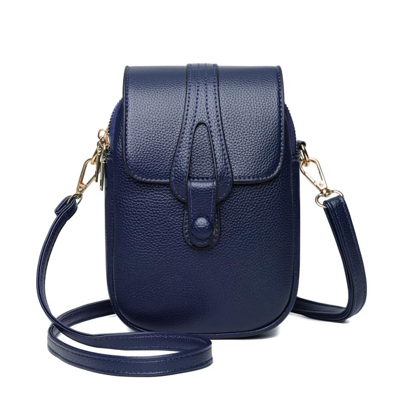 Bolsa Tiracolo Feminina Pequena de Ombro em Couro PU Estilo Carteiro, Transversal Elegante, Cabe Celular, Casual para Uso Diário (Azul marinho)