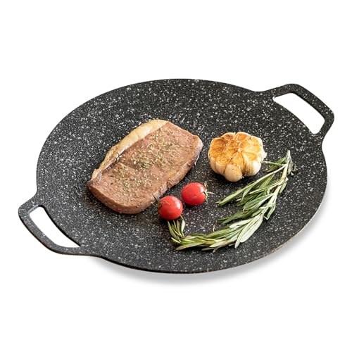 Cyrank Koreanische Grillpfanne, Koreanischer BBQ-Grill, Antihaftbeschichteter Grill, Grillplatte, Antihaftbeschichtete Grillpfanne, Grillpfanne Für Koreanisches BBQ, Runde Bratpfanne(36 cm Universal)