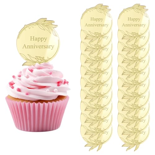 URROMA Happy Anniversary Acrylic Cupcake Toppers