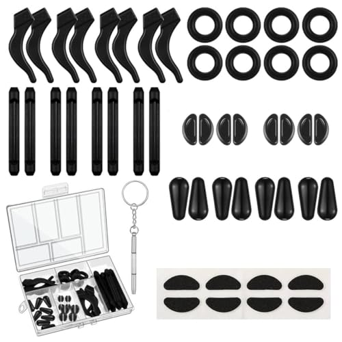 Image of MAYCREATE 50PCS Eyeglasses Retainers Sets, Silicone Anti-Slip Eyeglass Holder, Comfort Ear Grip Hooks Protectors for Spectacle Sunglasses Reading Glasses Eyewear, Black