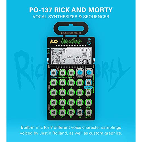 Teenage Engineering PO-137 Pocket Operator Rick and Morty Limited Edition Vocal Synth and Sampler Bundle with TE010XS011 Neon Green Curly Audio Cable, and Blucoil 4 AAA Batteries
