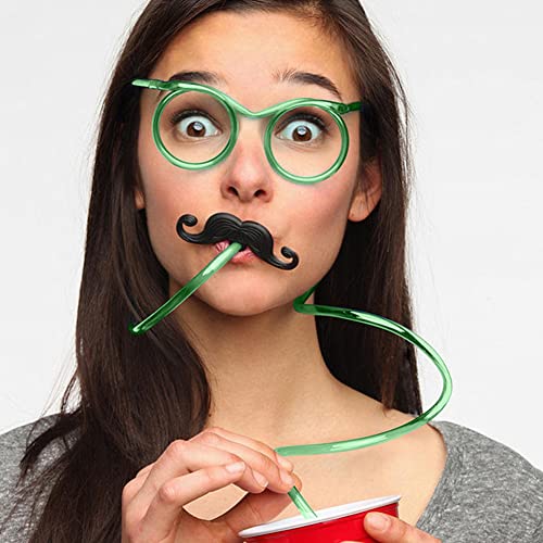 Image of Silly Straws Glasses, Reusable Crazy Straws for Kids, Flexible Twisty Straws Fun Eyeglass Frame Drinking Straws, Novelty Party Favors Supplies for Birthday, Game, Christmas, Holiday Decorations