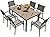 Homall 7 Pieces Patio Dining Set Outdoor Furniture with 6 Stackable Textilene Chairs and Large Table for Yard, Garden, Porch and Poolside, Grey