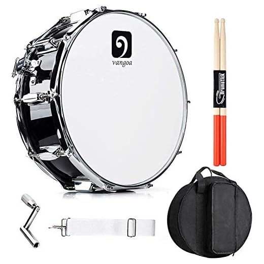 Vangoa Tambor de Caja 14 Pulgadas Cavidad de Madera Acústico Tambor Militar Snare Drum con Kits para Profesional Principiantes Estudiantes