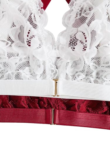 Image of MakeMeChic Women's Plus Size Lace Bralette Front Closure Bras Wireless Deep V Triangle Sexy Lace Bra