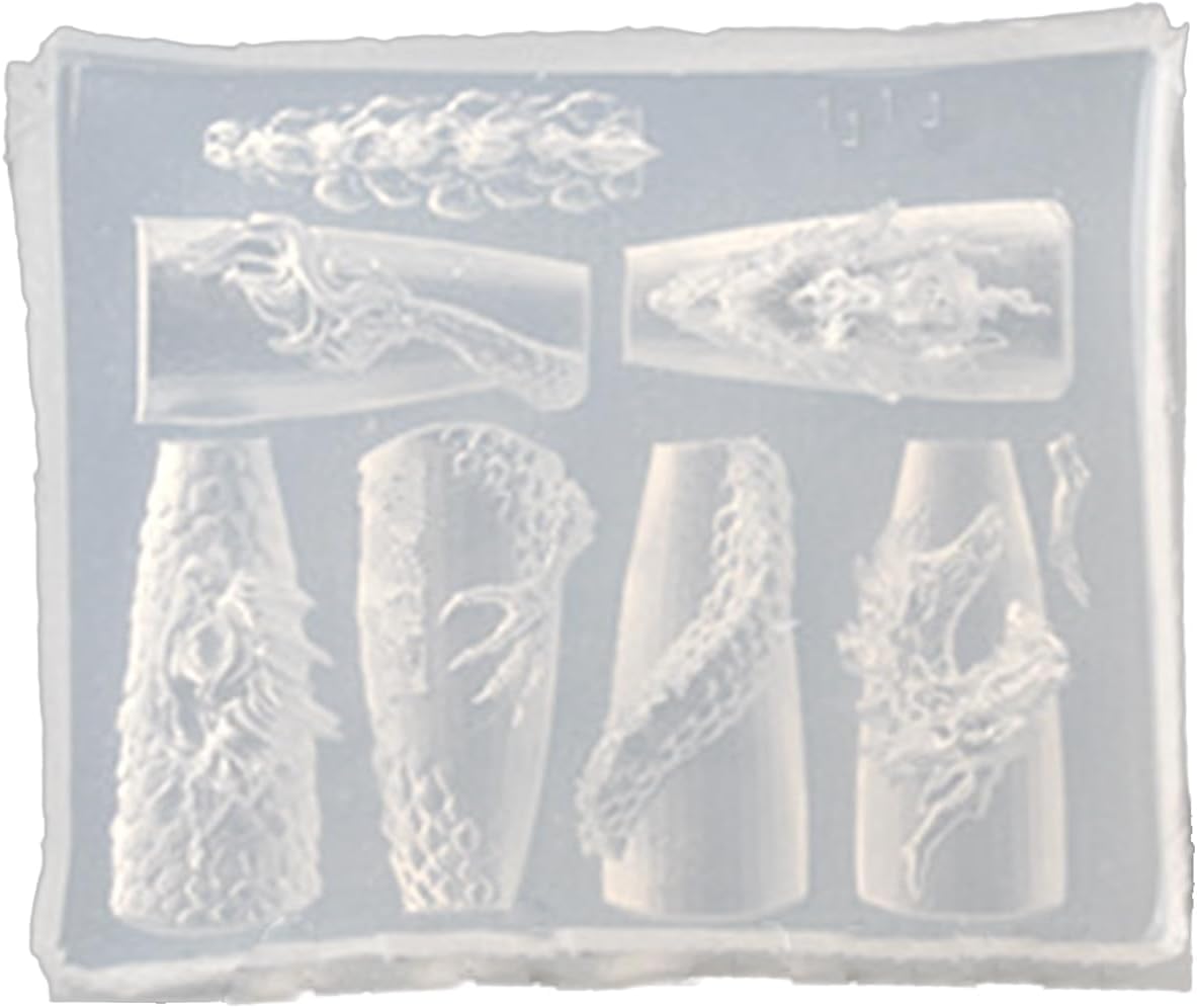 QIXIAMO Nail Art Silicone Mold Beautiful 3D Nails Molds Dragon Year Nail Stencils Sculpture Mould Decorations for Manicurists, 5 * 4 * 1.5cm, Clear