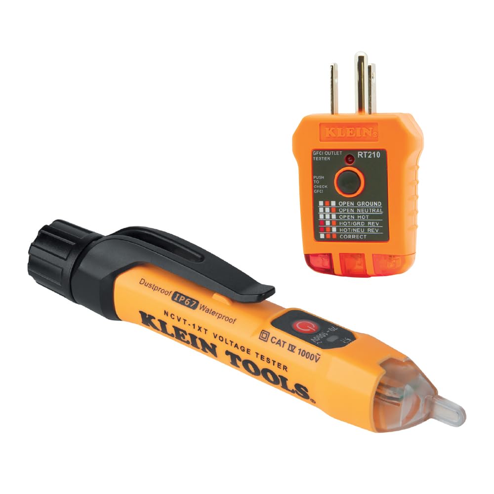 Klein Tools NCVT1XTKIT Non-Contact Low Voltage Tester Pen and GFCI Outlet Premium Test Kit, 70V to 1000V AC, Detects Common Wiring Problems
