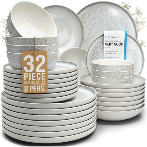Stoneware Dinnerware Set 32-Piece Light Beige