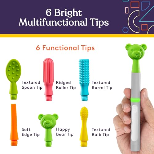 Special Supplies Buzz Buddy Oral Motor Stimulation kit with 6 Soft Textured Interchangeable Heads, Calm Sensory Needs, Support Speech, and Stimulate Self Feeding, Gentle Vibrations (Grey) - Image 3