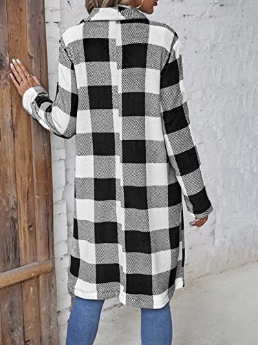 Women's Coats Women's Winter Coats Buffalo Plaid Print Flannel Coat Warmth Special Autumn and Winter Fashion Novel (Color : Black and White, Size : Large)3