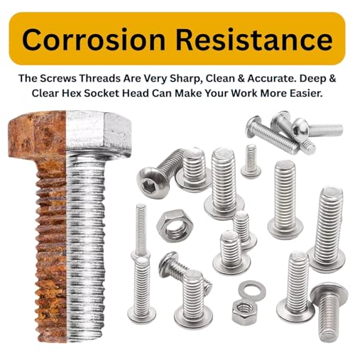 Image of Epi-Torque; The Epic Torque #Doityourself Stainless Steel 202 Grade Button Head Internal Hex Cap Bolt M3 M4 M5 M6 Thread 10-20 mm Screw Assortment Hex Nuts, Flat Plain Washer Allen Key -516 Pcs