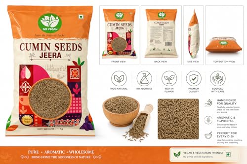 Image of Go Vegan Cumin Seeds Jeera -1kg Natural, No Added Preservatives, Whole Spice for Tadka, Seasoning & Marinades, 1 Kg