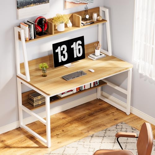 Tribesigns Computer Desk with Hutch, 47 inches Home Office Desk with Space Saving Design with...
