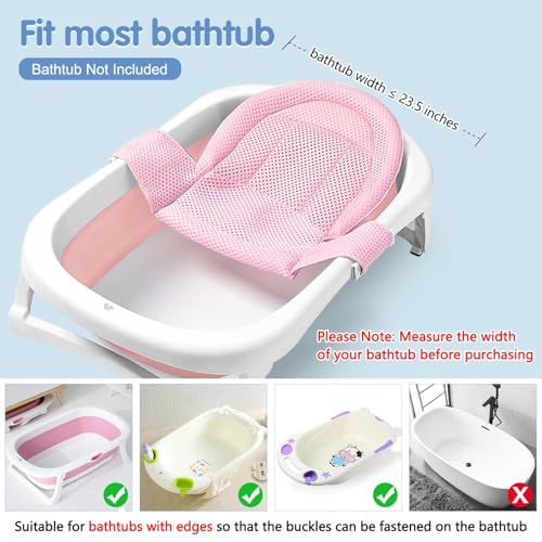 Image of Colorlife Baby Bath Seat Support Net Infant Bathing Seat Support Mat, Adjustable Comfortable Non-Slip Three-Pointed Baby Shower Net Bathtub Sit Up Net for Newborn 0-12 Months-Pink(No Bathtub)