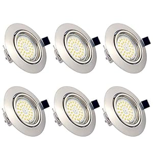Spots LED Encastrables Orientables Dimmables, ampoules 6 x 6W incluses, GU10, Blanc Chaud 3000K, 230V, IP23, éclairage plafond LED intérieur pour Salon Cuisine Couloir