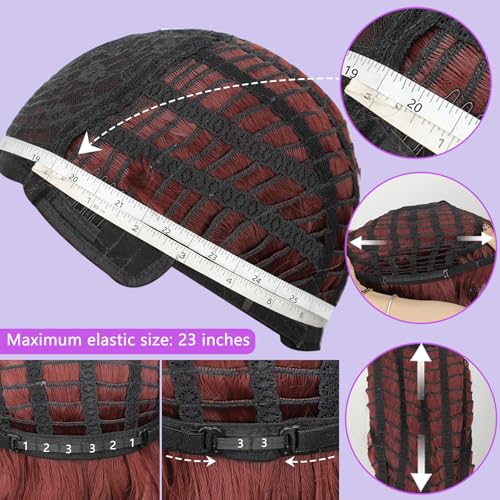 aisi hair curly bob wig with bangs short wavy wine red color wigs for women bob style synthetic heat resistant bob wigs