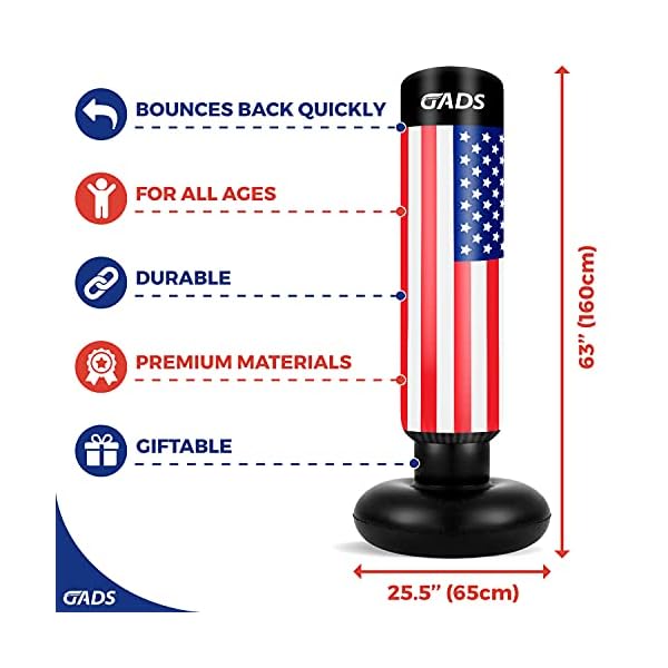 Gads-Punching-Bag-for-Kids-Premium-Inflatable-Bag-for-Immediate-Bounce-Back-62-inches-Free-Standing-Bag-for-Boxing-Kickboxing-Karate-Stress-Relief Kids Karate Punching Bag, Kids Kickboxing Bag, Bounce Back Punching Bag for Kids, Kids Boxing Bag, Punch Pro Punching Bag for Kids, Blow Up Punching Bag for Kids, Karate Punching Bag for Kids