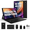 FASTWD Tablet Android 14 de 10 pulgadas, 36 GB de RAM + 128 GB ROM, Tablet 5G WiFi 4G LTE,8MP+13MP, FHD1920*1200 incell, 8000 mAh, FaceID,Tablet con teclado, ratón, funda, lápiz, negro