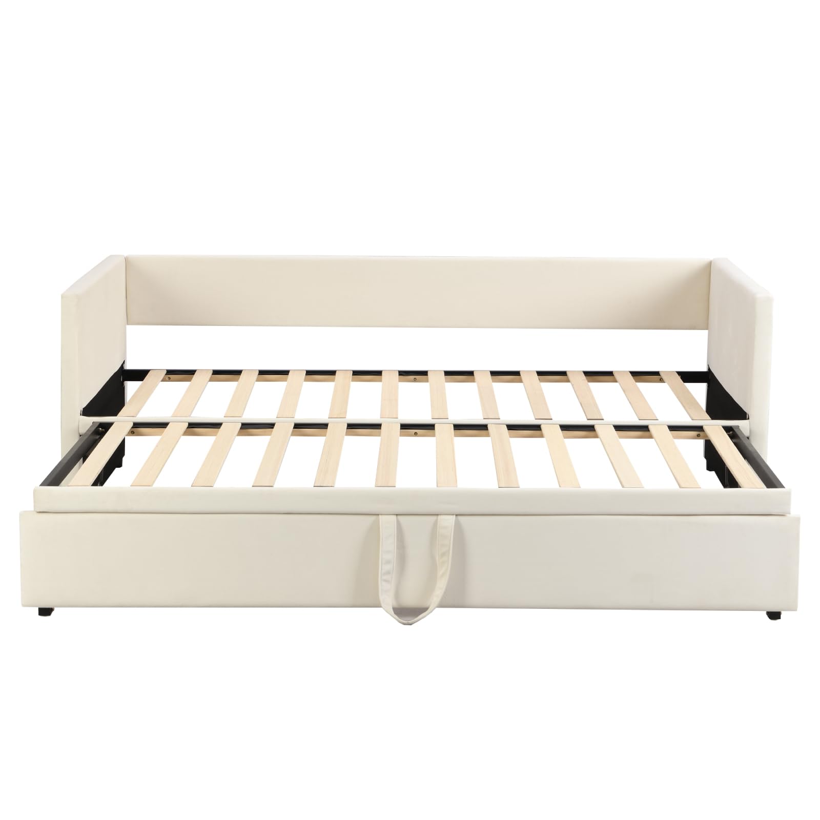 Sofá Cama Extensible 90/180 x 200 cm, sofá Cama de 2 plazas con función de Dormir y somier, Sofa Camas Nido, tapizado en Terciopelo, sin colchón (Beige)