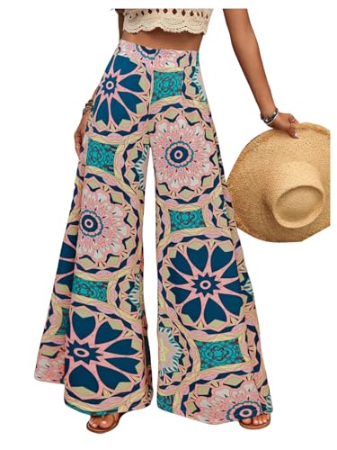 SHENHE Women's Summer Wide Leg Floral Flowy Palazzo Pants High Waisted Beach Boho Trousers