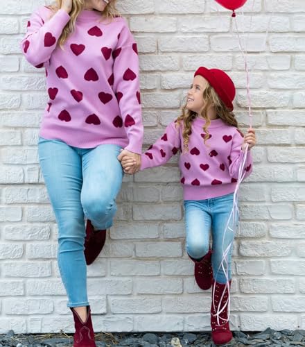 Image of Mommy and Me Matching Sweaters Outfits Heart Graphic Sweater Family Matching Clothes Long Sleeve Pullover Tops