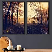 2 Piece Framed Canvas Wall Art Brown Forest Canvas Prints Home Artwork Decoration for Living Room,Bedroom - 16
