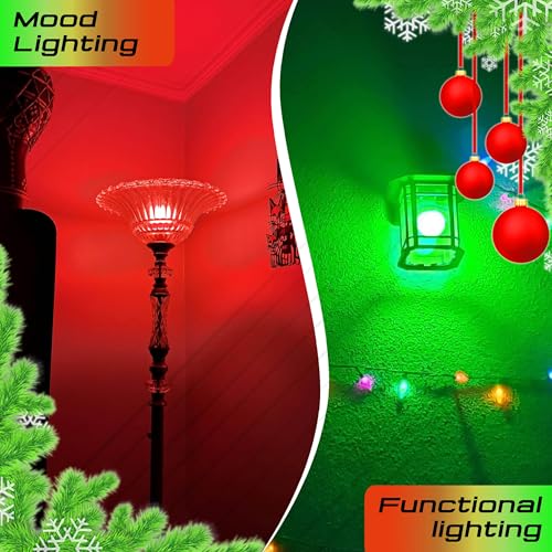 Image of Red Green E12 LED Candelabra Bulbs,3W Christmas Light Bulbs(1 Red+1 Green) | Red Light Bulb Green Light Bulbs 25w-40w Equivalent, E12 Small Base for Christmas Halloween Holiday Party Wedding Decoration