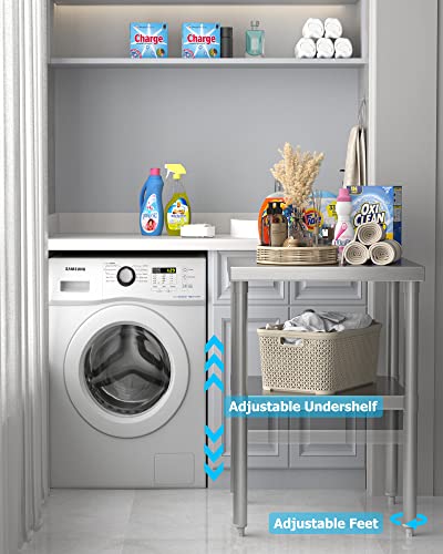 Stainless Steel Work Table 24" x 24" with Undershelf, [NSF Certified][Heavy Duty] Commercial Kitchen Prep Table for Home, Restaurant, Hotel, Silver