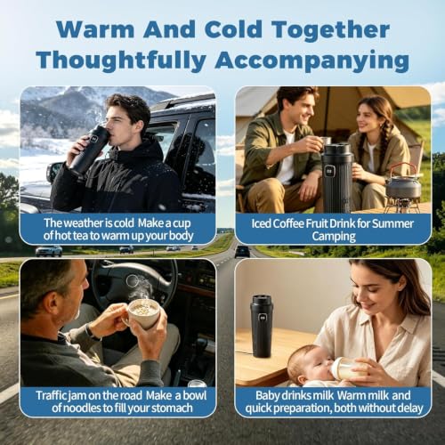 Image of Smart Bottle Warmer Cooler 12V & Type C - Portable Travel Cup Heater & Chiller, Cooling Up to 6C, Heating Up to 80C, for Office Desk, Home, Travel & Camping