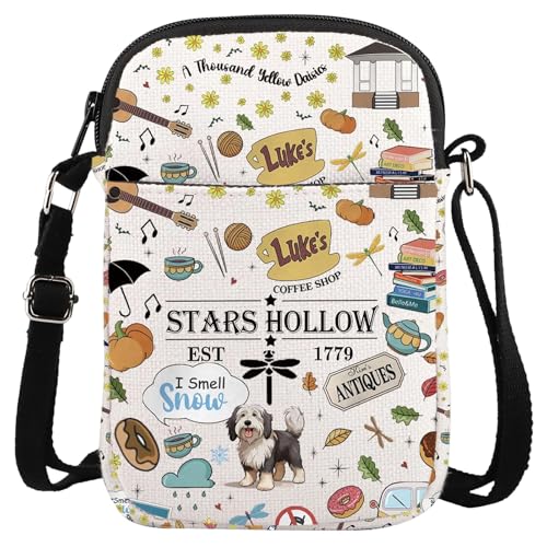 Gilmore Girls Inspired Cross Body Bag Waterproof Double-Sided Printed Crossbody Bag with Adjustable Strap White Lightweight Polyester Shoulder Bags for Stars Hollow Fans Daily Use and Travel