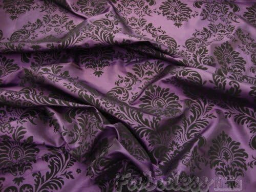 Plum Taffeta Black Flocking Damas Fabric Per Yard