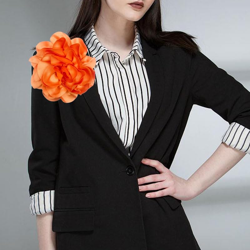 Image of Dainty Fabric Rose & Camellia Flower Oversized Brooch Pins & Hair Clip - Large Lapel Pin, 4.3in /7.5in