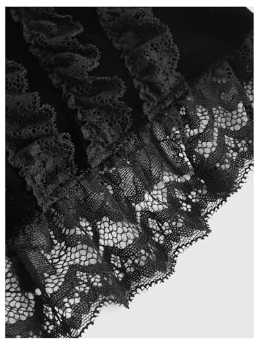 SHENHE Women's Goth Top Lace Trim Velvet Off Shoulder Short Sleeve Punk Top Shirt4
