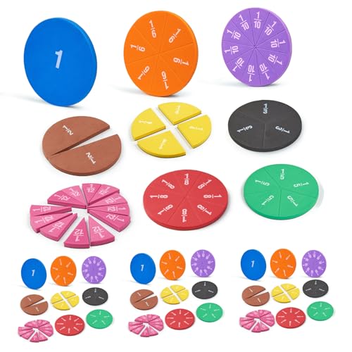 Image of 4 Pack Magnetic Fraction Circles 204 pcs Fraction Bars Set | Rainbow Math Manipulatives Learning Toy for Preschool Elementary School Classroom Educational Kit