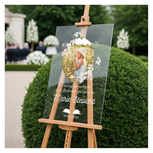 Image of SPEEDYORDERS Personalized Funeral Sign with Photo - Custom Celebration of Life Decoration - Sky Blue, PVC Board, 24x32 inches