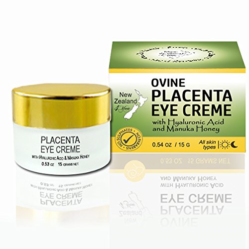 New Zealand 4 You Ovine Placenta Eye Cream with Hyaluronic Acid and Manuka Honey - Reduces Fine Lines & Wrinkles, Firms & Brightens - All Natural Ingredients, 15g