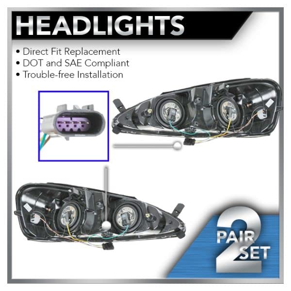 2 Piece Headlight Assembly Set Driver & Passenger Side Compatible with Pontiac Grand Prix 2004-2008 GM2502227 GM2503227 25851403 25851404