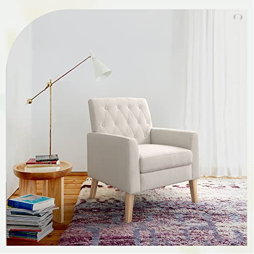 Lue Bona Beige Linen Accent Chair 18.5" H, Upholstered Button Tufted Armchair, Comfy Living Room Chair With Arms, Modern Arm Chairs For Living Room, Bedroom #TOP5