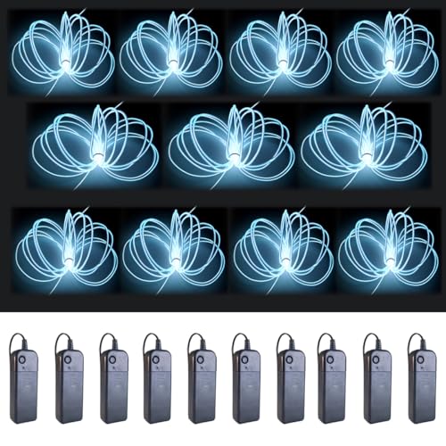 Image of MaxLax EL Wire White 10-Pack, 9ft /2.75m Neon Light Wire with Noise Reduction and Battery Pack