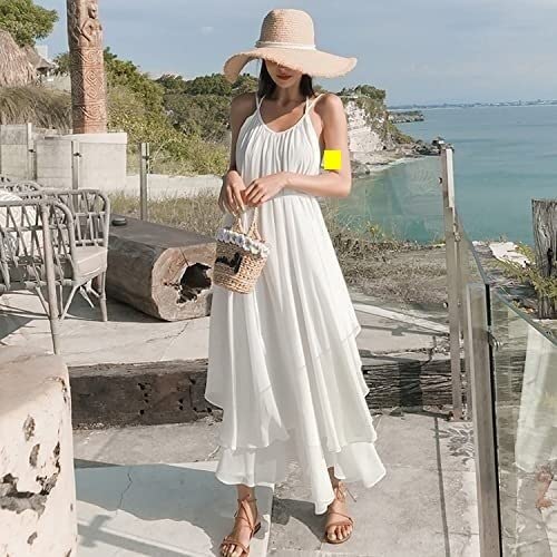 Verstellbarer Ersatz-Schultergurt, Handtaschenträger-Kleider, Damen-Sommer-Kleid mit verstellbarem Spaghetti-Träger, Blumen-Split, rückenfreies Strandkleid, Sommerkleider (Farbe: Weiß, Größe: M) (Col