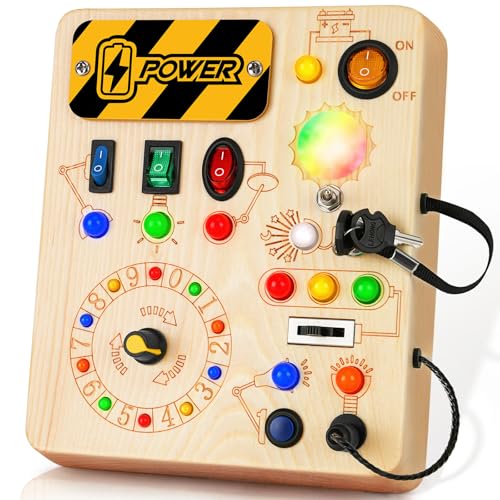 Image of Montessori Busy Board, Wooden Sensory Toy for Toddler with LED Light, Educational Travel Toy, Christmas Birthday Gifts for Toddler