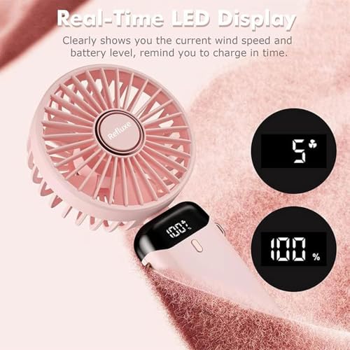 Image of Rechargeable Portable Handheld Fan,5000mAh Battery Operated Mini Fan,5 Speeds and LED Display,Long Lasting Desk Fan for Office,Bedroom,Outdoor Activities and Travel (Pink2)