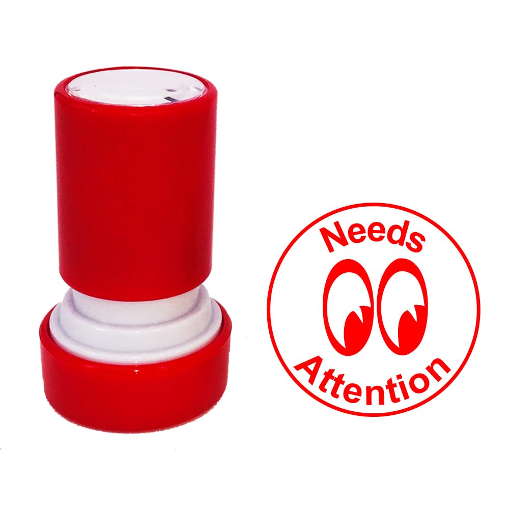 Classroom Capers Red Needs Attention Teacher Stamp. Self-Inking, 22Mm, Reinkable, Quality Stamper For Marking And Feedback. Ink*
