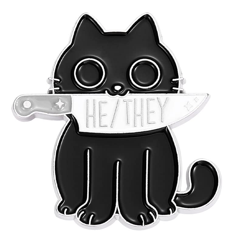 Image of LGBTQ Pin Black Cat with Knife Enamel Pin Cute Animal Enamel Brooch Pin for Jackets Backpacks